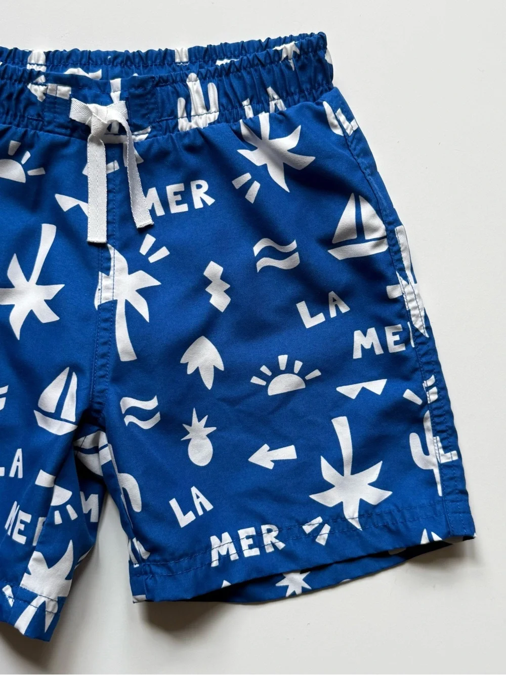 Petit Bateau Boys La Mer Blue & White Printed Swim Shorts - Size 6Y